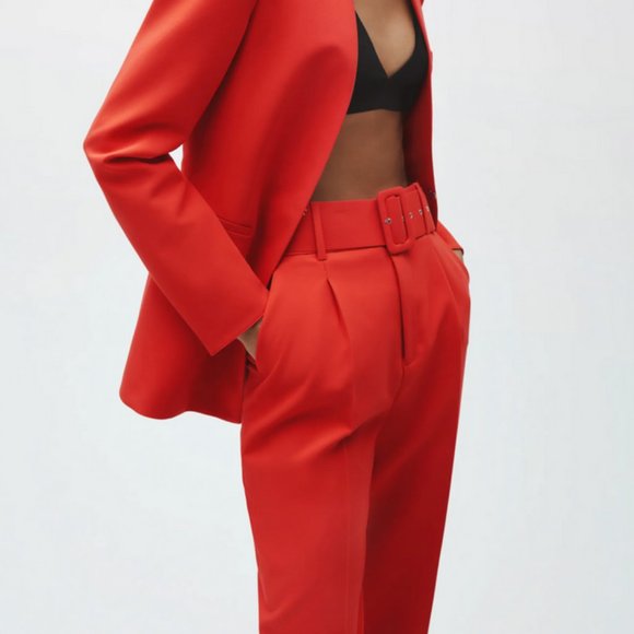 ZARA NEW w/TAGS WOMAN HIGH-WAIST TROUSERS WITH BELT PANTS S ORANGE FLAME